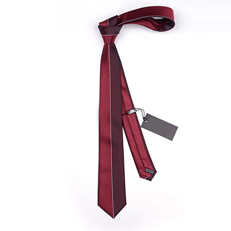 Manoble Men's Necktie Wine Red 2.36 Inches Slim Woven Tie + Gift Box - Image 4